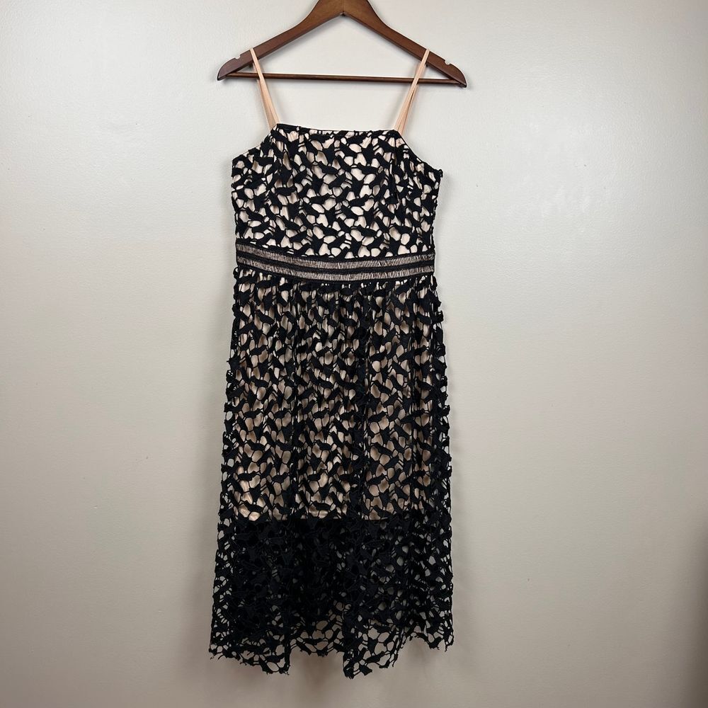 Boohoo Womens Dress 10 Black Lace Whimsigoth Corded Lace Detailā Midi Skater